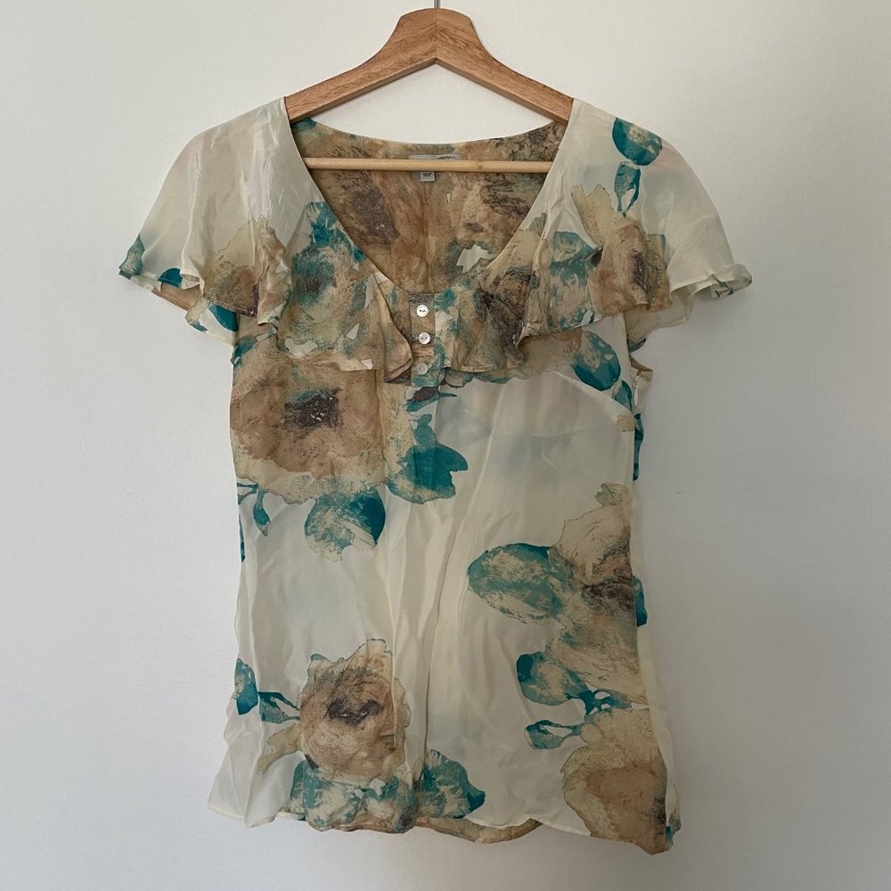 Halogen Silk Watercolor Ruffle Top - Size XS
